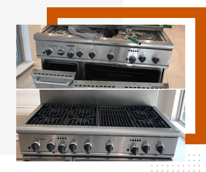A stove top and an oven with the grill on it.