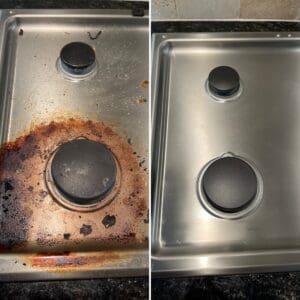 A before and after picture of the kitchen sink.